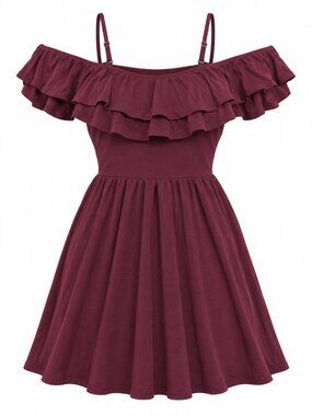 Good Luck Gem Burgundy Ruffle Off Shoulder Mini Dress NWT S